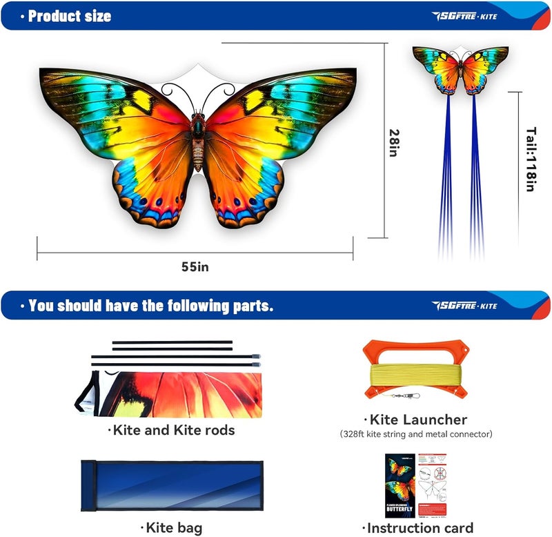 SGftre Butterfly Kites for Kids and Adults,Extremely Easy to Fly for Beginners,Single Line String with Tail for Beach Flying Kites for Outdoor Trip Park Family Game(Flower Splendour Butterfly) - Image 5